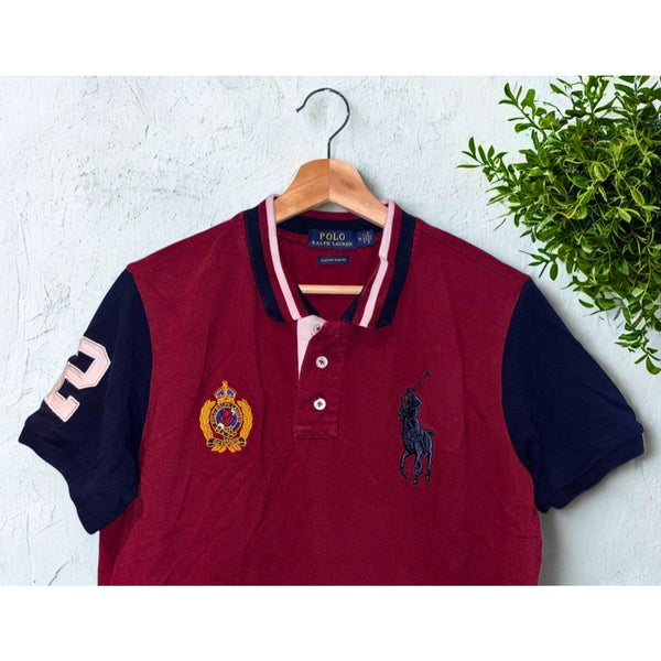 Polo Ralph Lauren Big Pony Mesh Polo Shirt Mens M Burgundy Rugby Custom Slim