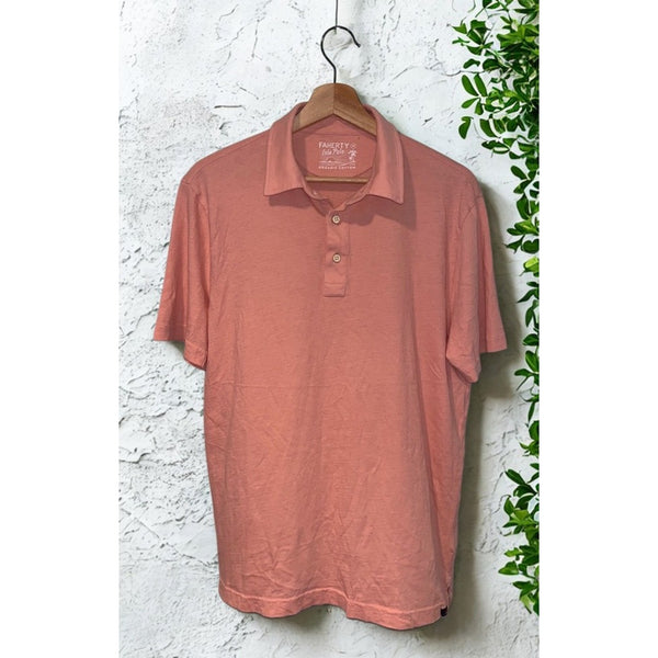 Faherty Isle Polo Shirt Mens M Salmon Organic Cotton Short Sleeve Casual Beach