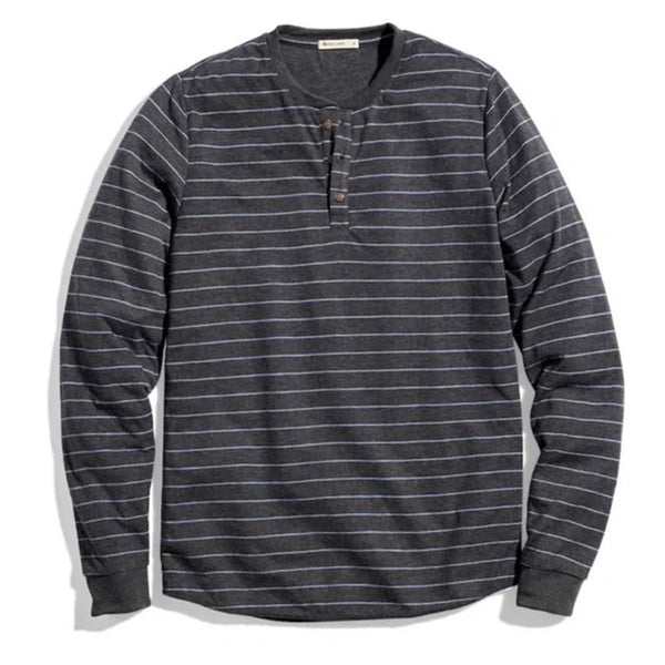 Marine Layer Double Knit Henley Shirt Mens 2XL Gray Blue Striped Long Sleeve NWT