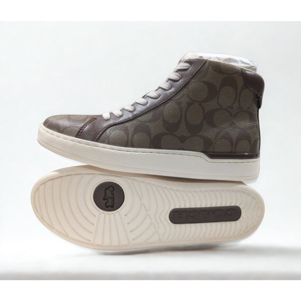 Coach Clip High Top Sneakers G5367 Sig PVC Khaki Saddle Women’s 10B NIB