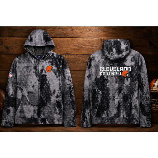 Cleveland Browns Reebok NFL On Field Full Zip Hoodie Jacket Gray Sz. M Football