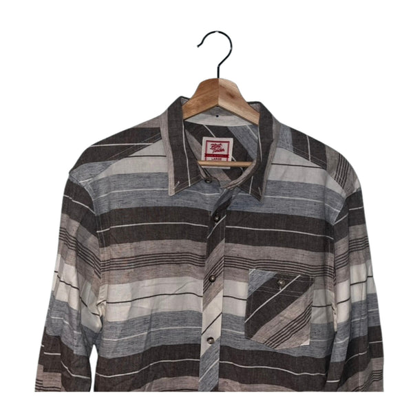 Flint & Tinder Mens Cotton Shirt Brown/Gray Striped Large Made in USA
