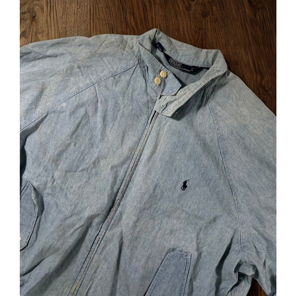 Polo Ralph Lauren Denim Harrington Jacket Mens L Full Zip Blue Vintage 1980s