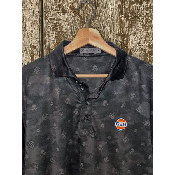 G/Fore Gulf Golf Polo Shirt Mens L Camo Skull Performance Stretch G4MC0K060