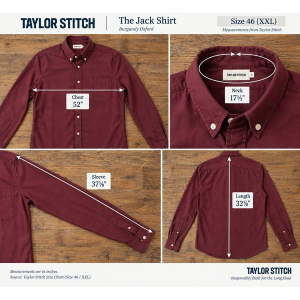 Taylor Stitch The Jack Oxford Shirt Men's 2XL 46 Burgundy Organic Cotton Button