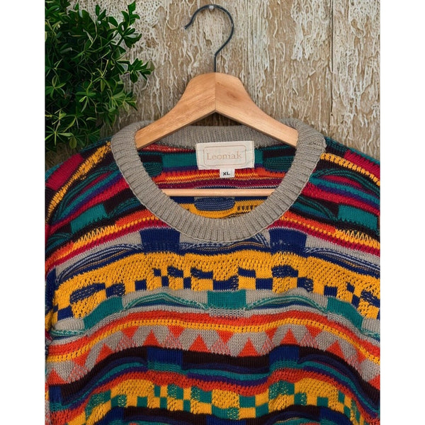Leoniak Coogi Style 3D Knit Sweater XL Chunky Crew Vintage Biggie Smalls