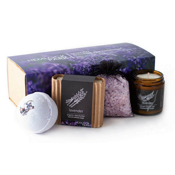 Hemlock Park Lavender Spa Gift Set Candle Soap Bath Bomb Salt Relax Kit