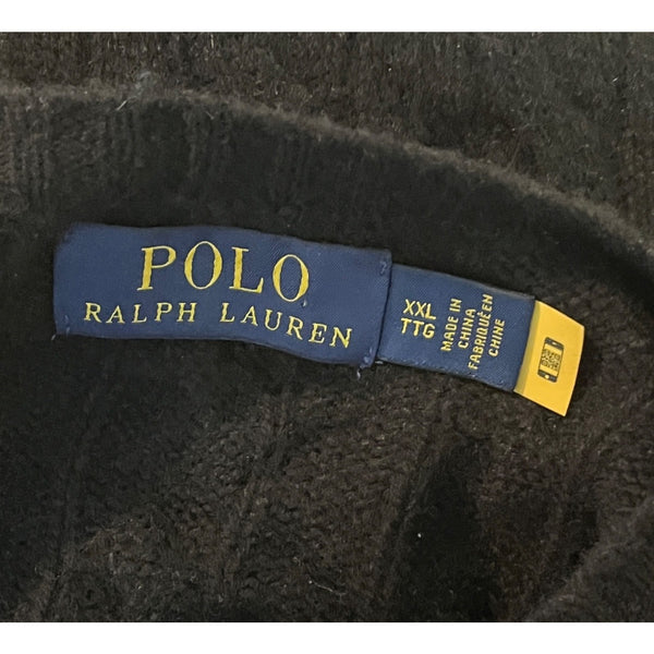 Polo Ralph Lauren Cable Knit Sweater Men's 2XL Black Wool Cashmere Pony