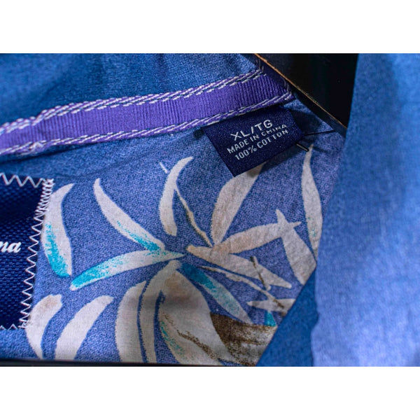 Tommy Bahama Bamboo Floral Camp Shirt Blue Hawaiian Button Up Men's XL Cotton