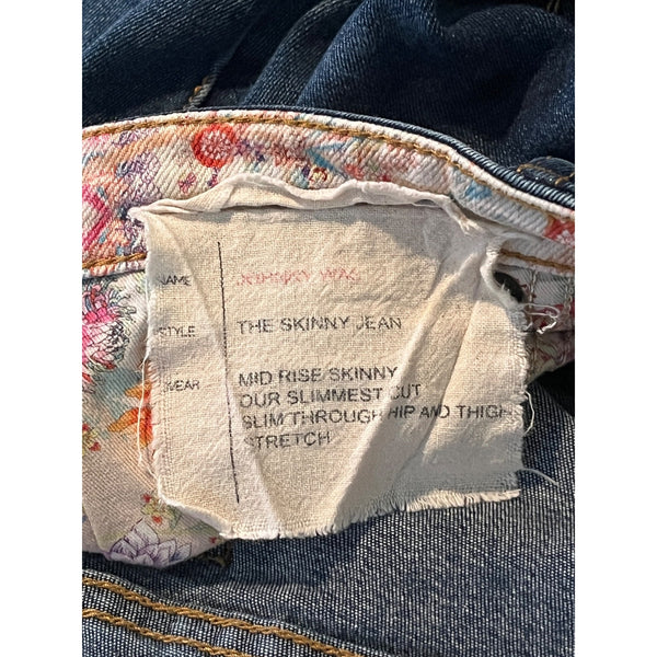 Johnny Was Skinny Jeans Womens 26 Blue Mid Rise Stretch Floral Skinny 29x28.5