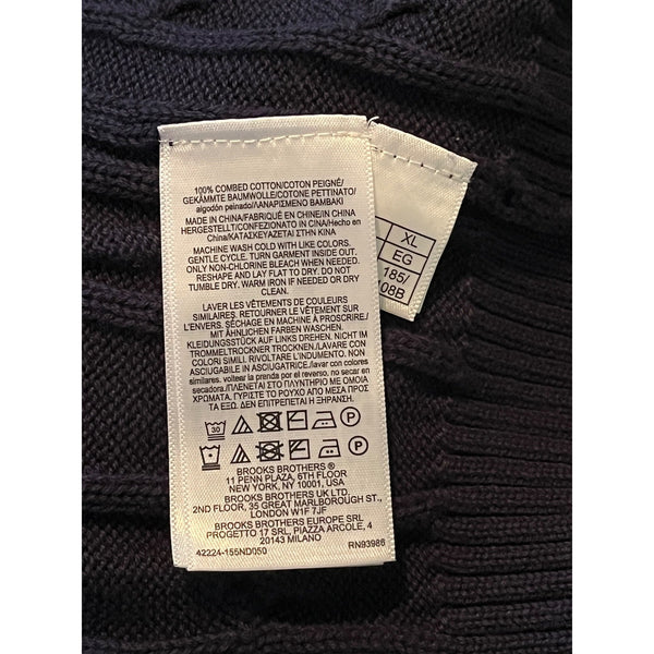 Brooks Brothers Navy Blue Cable Knit Cotton Crewneck Sweater Men's XL NWT $108