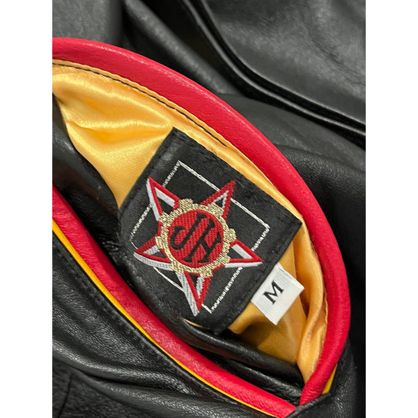 Jeff Hamilton Peoria Rivermen Reversible Leather Satin Jacket M 90’s Hockey VTG