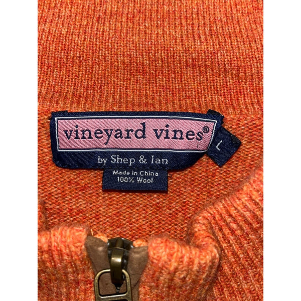 Vineyard Vines Mens Wool Mock Neck Half Zipped Pullover Sweater Orange Size L