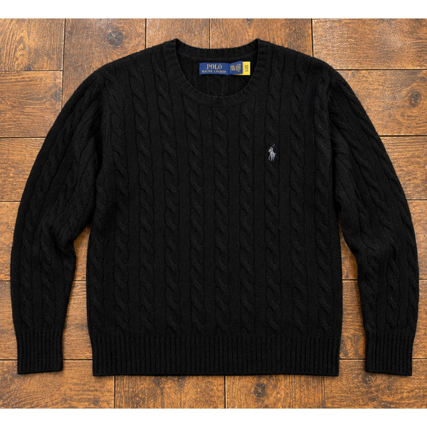 Polo Ralph Lauren Cable Knit Sweater Men's 2XL Black Wool Cashmere Pony