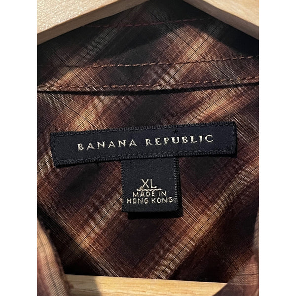 Banana Republic Western Pearl Snap Shirt XL Brown Plaid Vintage Cowboy L/S