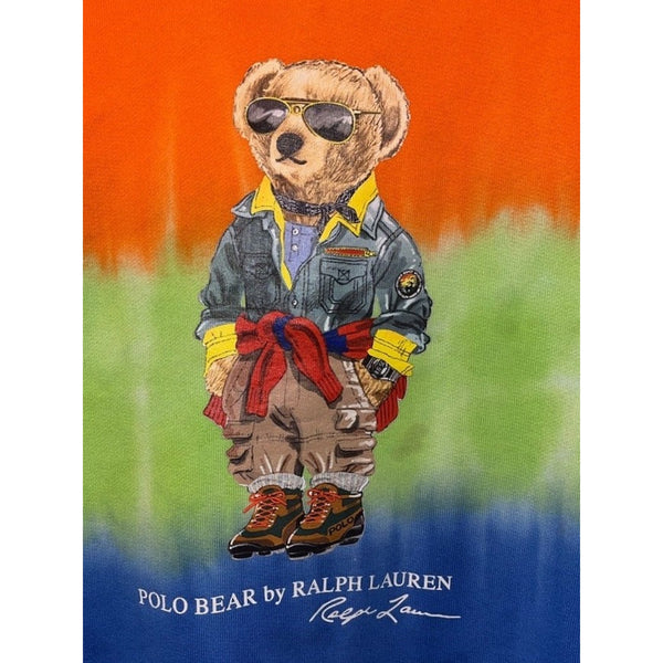 Polo Ralph Lauren Polo Bear Tie-Dye Fleece Hoodie Men's Large Orange Blue EUC