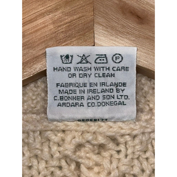 Bonner of Ireland Handknit Wool Cable Knit Aran Fisherman Cardigan Sweater Sz XL