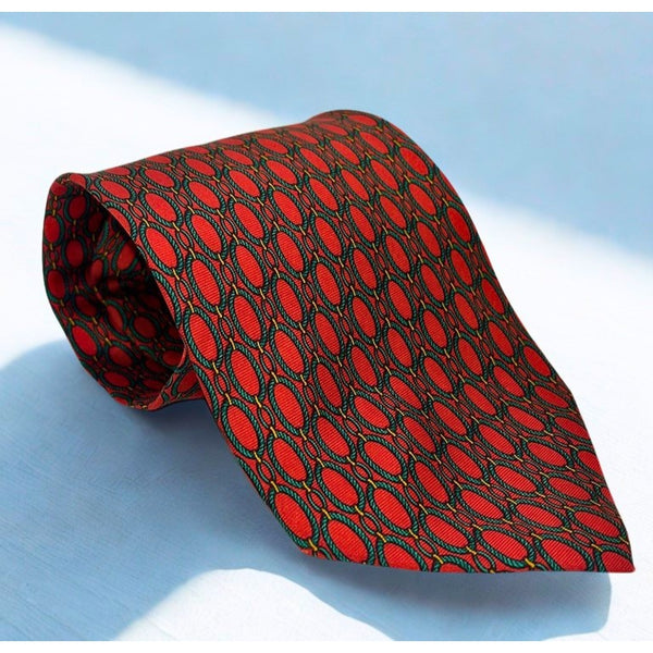 Paolo Gucci Silk Tie Vintage Made in Italy Red Geometric Equestrian 100% Silk