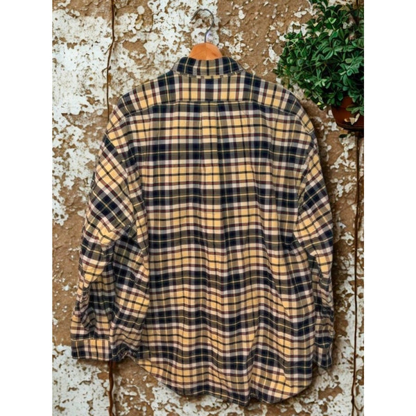 Polo Ralph Lauren Big Shirt Men XL Yellow Blue Plaid Button Down Blue Pony VNTG