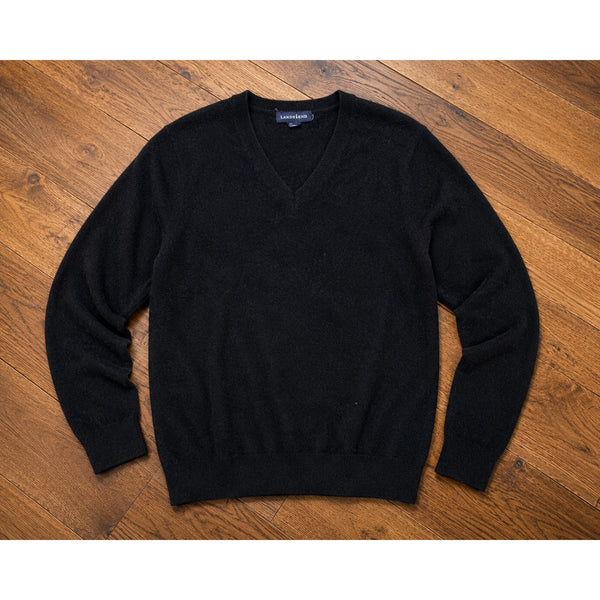 Lands' End Mens 100% Cashmere V-Neck Sweater Black 2XL Tall
