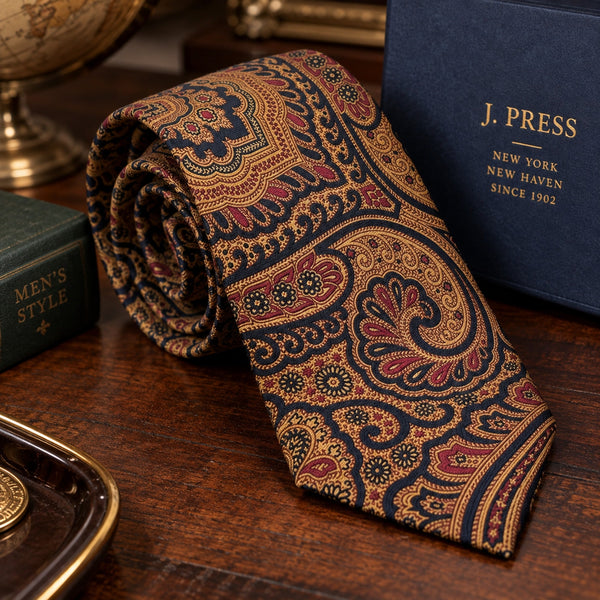 J Press Burlington Knot Paisley Madder Silk Tie Handmade England Mens Necktie