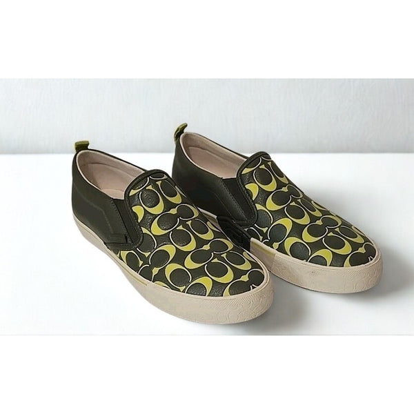 Coach CA283 Printed Pebble Skate Sneakers Army Green Men’s Sz 9.5D NIB