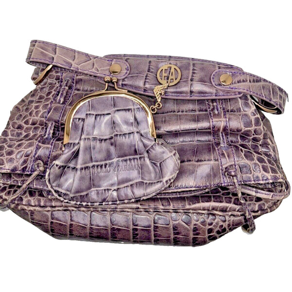 Emporio Armani Large Fold Over Leather Crocodile Embossed Bag & Change Pouch