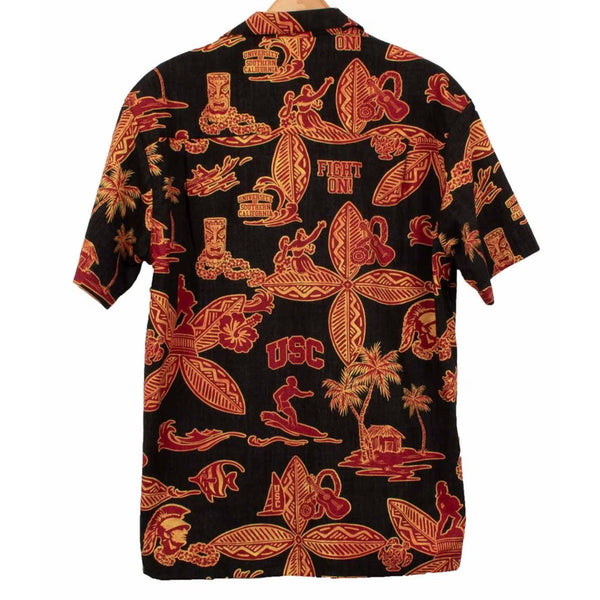 USC Team Trojans NCAA Luau Hawaiian Surfing Print Button Up Casual Shirt Sz. M