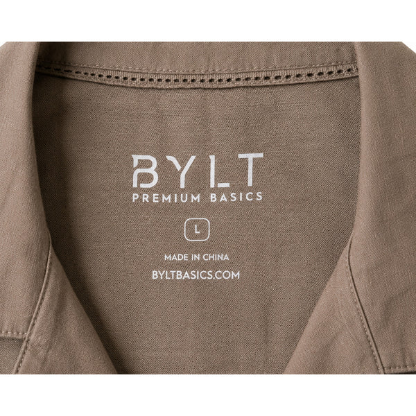 BYLT Basics Paloma 2.0 Short Sleeve Button Up Shirt Men's Large Taupe NWOT