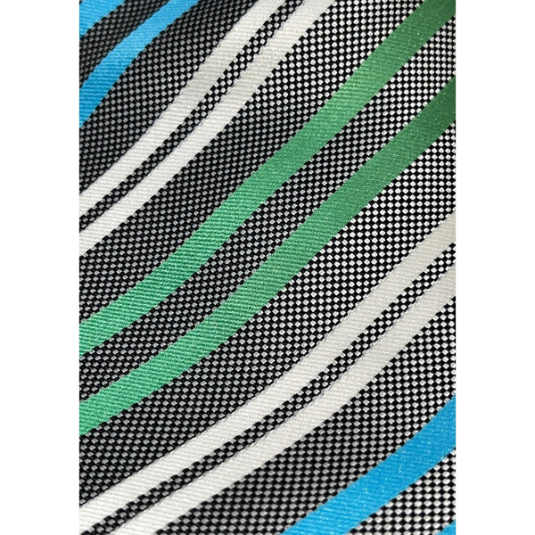 Eton Silk Neck Tie Made in England Blue Green Black White Striped Luxury Tie