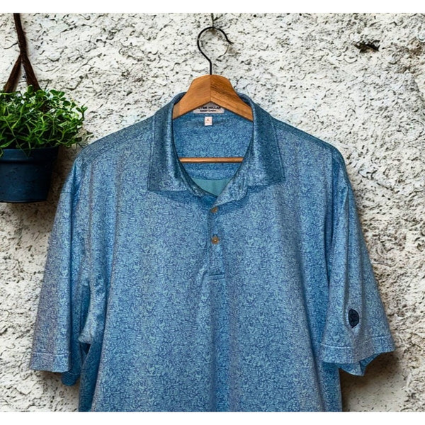 Peter Millar Tillis Polo Blue AOP Caddyshack Spring Brook Country Club Sz. L