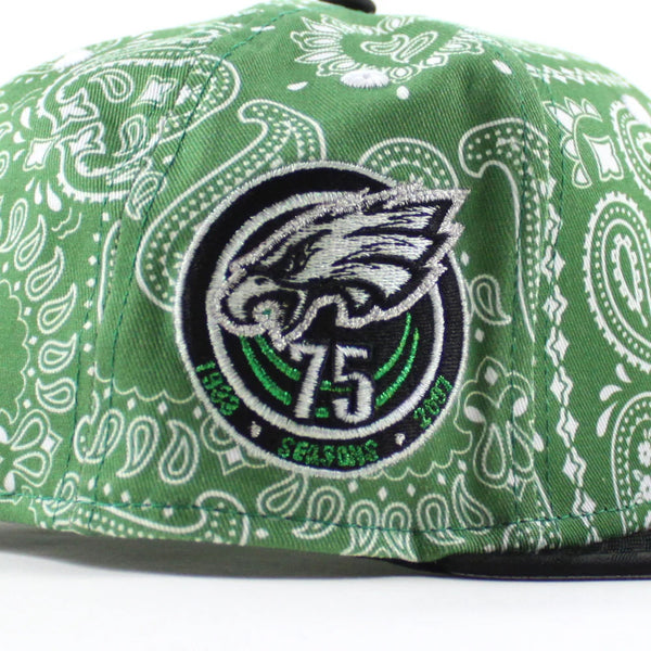 Philadelphia Eagles 75 Years New Era 59FIFTY Paisley Green Fitted Hat Sz 7 1/2