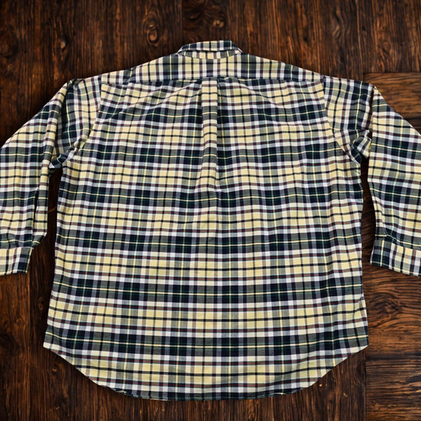 Polo Ralph Lauren Big Shirt Men XL Yellow Blue Plaid Button Down Blue Pony VNTG