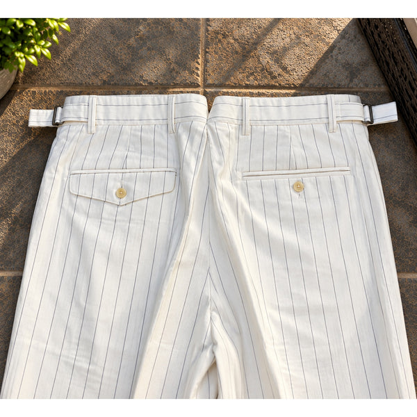 Polo Ralph Lauren Cream Linen Cotton Pinstripe Pleated Trousers Pants 34x32