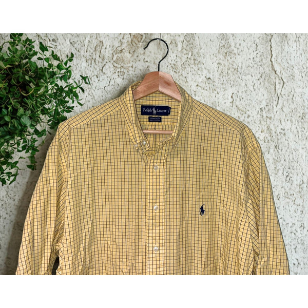 Polo Ralph Lauren Yarmouth Shirt Men’s 16 32/33 Yellow Blue Button Down