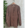 J. Peterman Grandad Band Collar Shirt Sz. XL Striped Brass Button Cotton Vintage