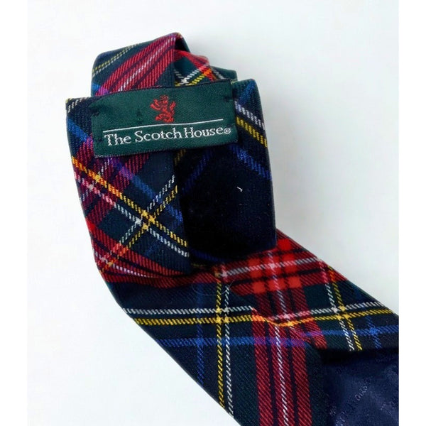The Scotch House Black Stewart Scottish Tartan Wool Tie Plaid Scotland Vintage