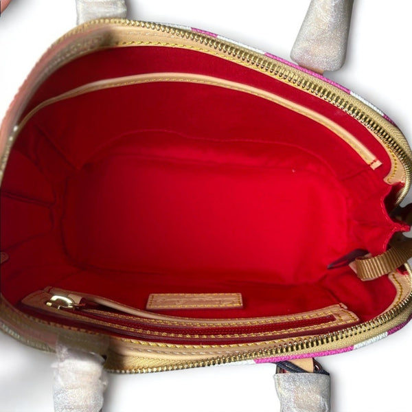 Dooney & Bourke Bitsy Bag Chevron Fuchsia Pink Canvas Leather Satchel NWT