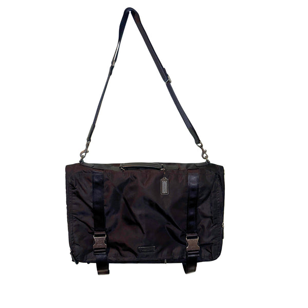 Coach Varick F93316 Nylon Messenger Garment Bag Black Leather Trim Travel Rare