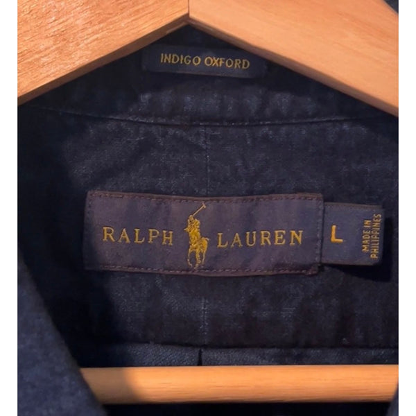 Polo Ralph Lauren Indigo Oxford Shirt Mens L Blue Button Down Cotton Casual