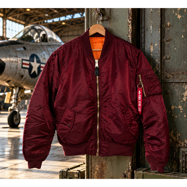 Alpha Industries MA-1 Flight Bomber Jacket Men's L Burgundy Orange Reversible