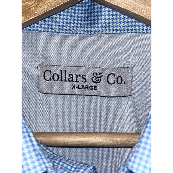 Collars & Co XL Blue Micro Check Performance Polo Dress Collar Golf Shirt EUC