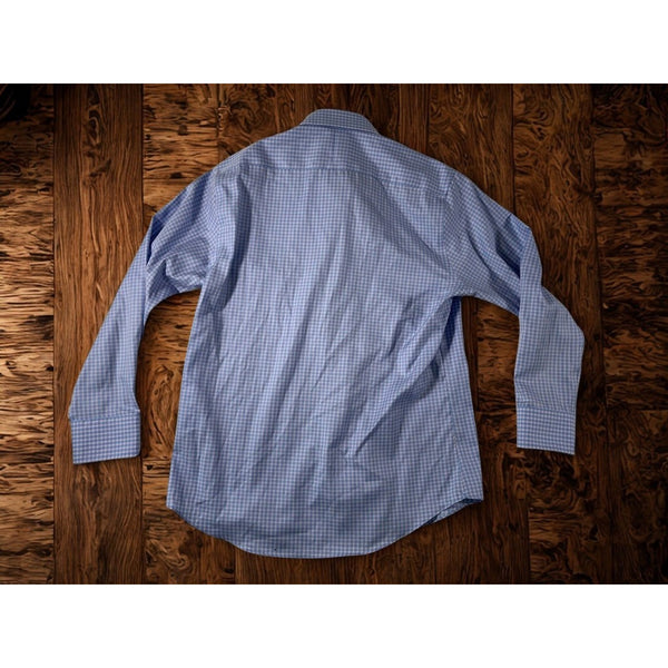 Twillory Dress Shirt Mens 16.5 32/33 Blue Pink Check Non Iron Tailored Fit