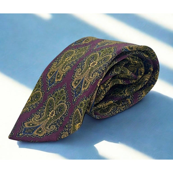 Coach Silk Tie Purple Gold Paisley Floral Italy Classic Luxury Necktie