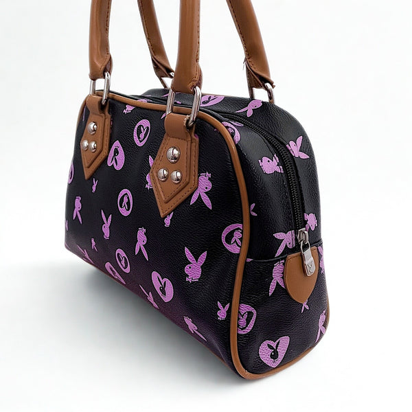 Playboy Pink & Black Monogram Handbag Y2K Bunny Print Pink Lining