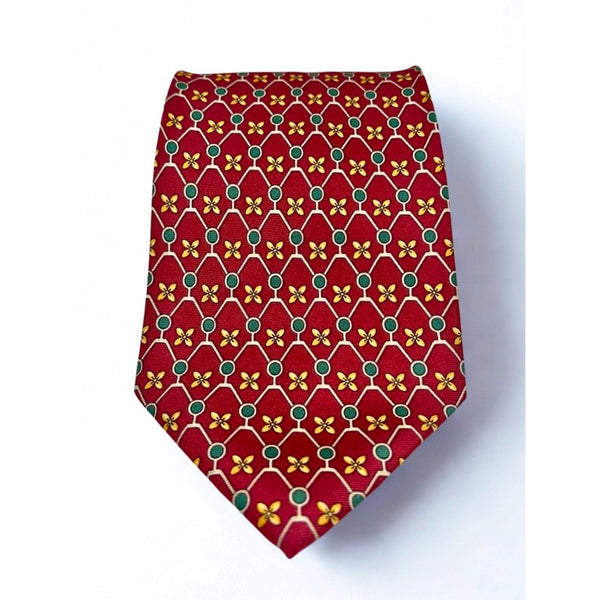 Paolo Gucci Silk Tie Vintage Made in Italy Hand Finished Red Geometric 100% Silk