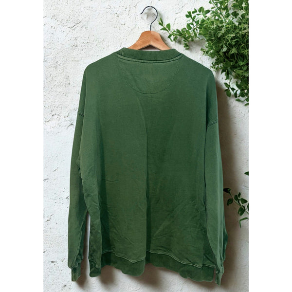 Eddie Bauer EBTEK Crew Sweatshirt Sz L Green 100% Cotton Y2K Gorpcore Vintage