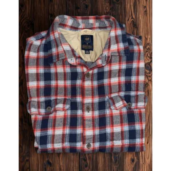 Gap x Pendleton Flannel Shirt Men's XL Red Navy Plaid Cotton Double Pocket