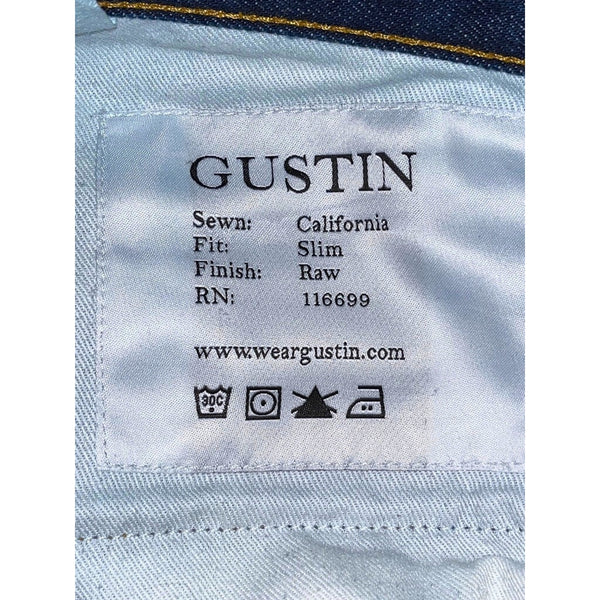 Gustin California Slim Raw Selvedge Denim Jeans Button Fly 32x28 Blue EUC