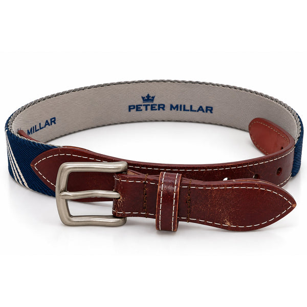 Peter Millar Quaker Ridge Golf Club Youth Belt Large Blue Woven Leather 30"